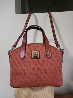 Dooney & Bourke Rust Canvas Satchel with Leather Trim